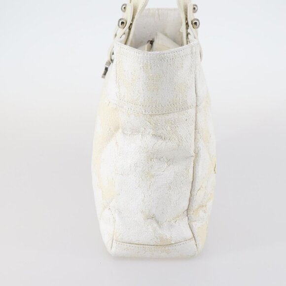 CHANEL Paris Biarritz MM Tote Bag Coated Canvas White Silver CC Auth - Picture 4 of 15